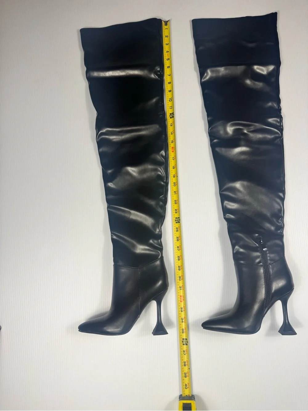 Azalea Wang Stephan Black Thigh High Boots | Pointed Toe | Sculpted Heel | NIB